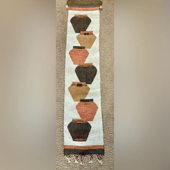 VTG Southwestern Wall Hanging Tapestry Boho Woven Wool Pottery MCM Earth Tones - Picture 2 of 11